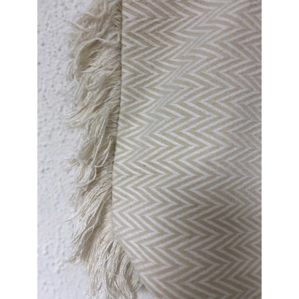 Nalini Chevron Fringe Tote Bag Cream Beige Leather Trim Boho Tassel Large